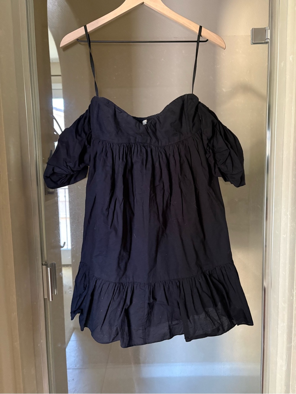 Women’s Off-Shoulder Black Smock Mini Dress